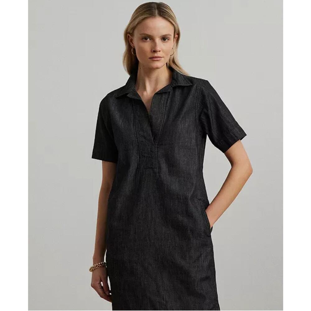 Lauren Ralph Lauren Denim Cotton Shift Dress Size Large NWT Quiet Luxury Preppy - Picture 2 of 11
